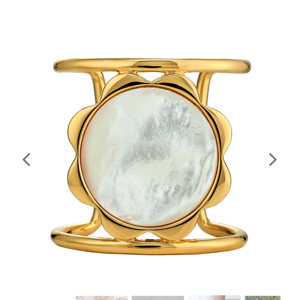 Asha Mother Of Pearl Gold Flower Cuff Bangle Bracelet By Ashley Mccormick